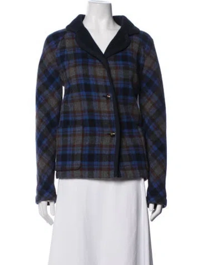 Pre-owned Marc By Marc Jacobs Wool Plaid Print Jacket In Blue
