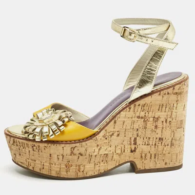 Pre-owned Marc By Marc Jacobs Yellow Leather Wedge Sandals Size 38