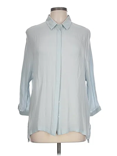 Pre-owned Marc Cain 3/4 Sleeve Silk Top Gray Solid Pattern Collared Neckline Tops