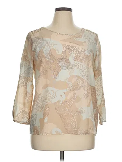 Pre-owned Marc Cain 3/4 Sleeve Silk Top Tan Boatneck Tops