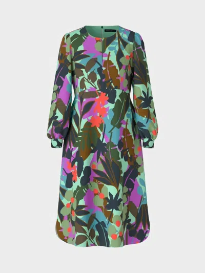 Marc Cain Dress Is Colorful Leaf Design In 5621 In Blue