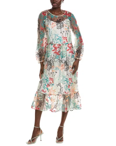 Marc Cain Embroidered Mesh Dress In Multi