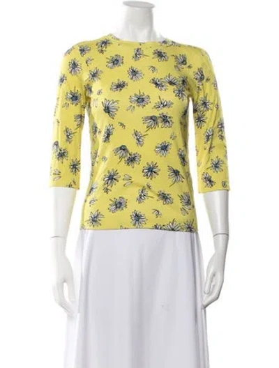 Pre-owned Marc Cain Floral Print Crew Neck Top In Yellow