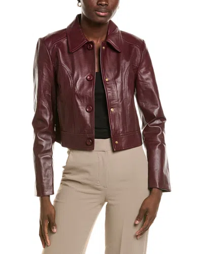 Marc Cain Leather Jacket In Wine
