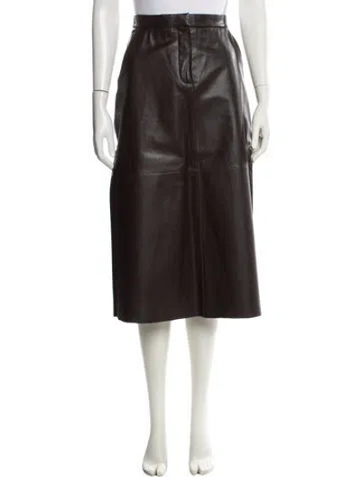 Pre-owned Marc Cain Leather Midi Length Skirt In Brown
