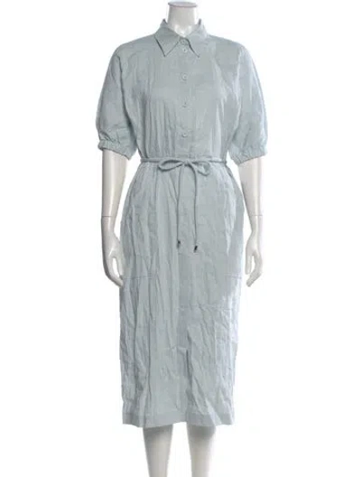 Pre-owned Marc Cain Linen Midi Length Dress W/ Tags In Blue