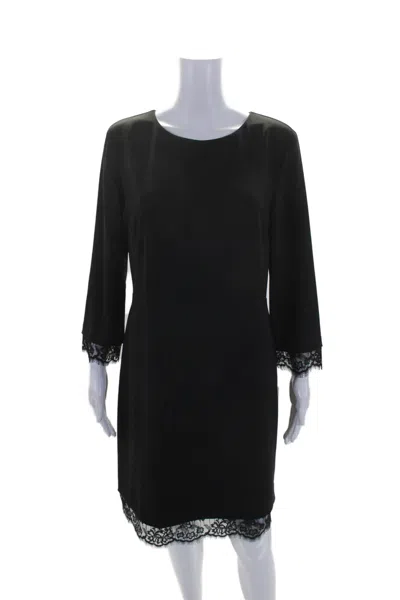 Marc Cain Marccain Womens Round Neck Lace Trimmed Darted Midi Sheath Dress Black