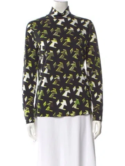 Pre-owned Marc Cain Patterned Turtleneck Top In Black