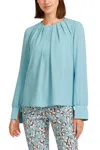 MARC CAIN PLEATED AND ROUND NECK BLOUSE IN BLUE