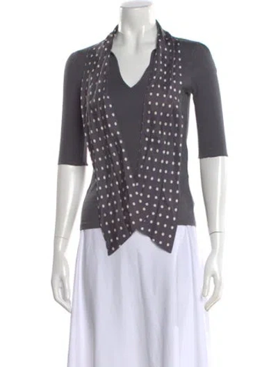 Pre-owned Marc Cain Polka Dot Print V-neck Top In Gray