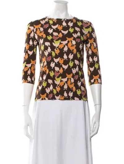 Pre-owned Marc Cain Printed Crew Neck Top In Brown