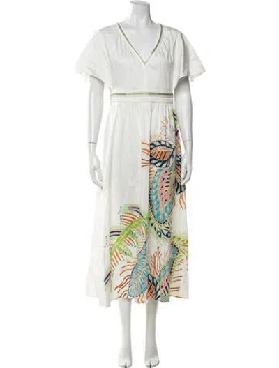 Pre-owned Marc Cain Printed Long Dress In White