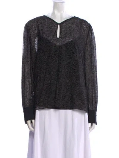 Pre-owned Marc Cain Printed V-neck Blouse In Black
