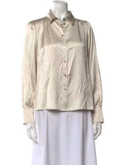 Pre-owned Marc Cain Silk Long Sleeve Button-up Top In Neutrals