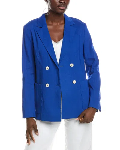 Marc Cain Solid Linen-blend Blazer In Blue