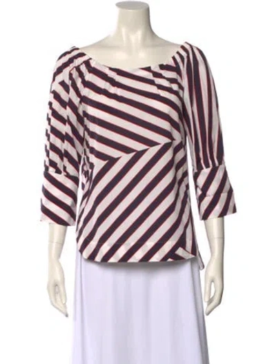 Pre-owned Marc Cain Striped Bateau Neckline Blouse In Multi