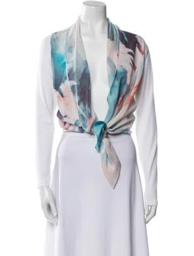 Pre-owned Marc Cain Tie-dye Print V-neck Sweater In White