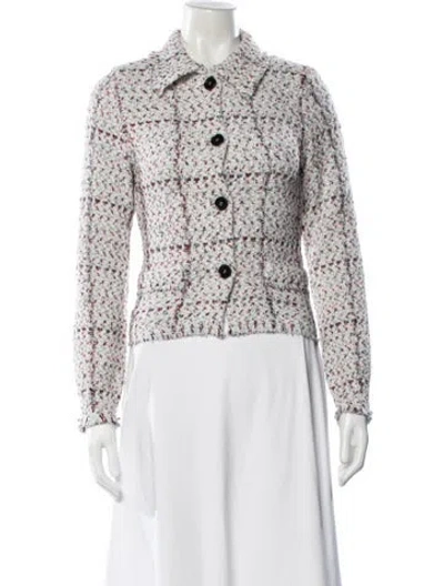 Pre-owned Marc Cain Tweed Pattern Jacket In White