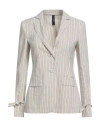 Marc Cain Woman Blazer Taupe Size 2 Viscose, Linen, Polyamide, Polyester In Gray