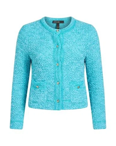 Marc Cain Woman Cardigan Azure Size 1 Cotton, Organic Cotton, Polyamide, Acrylic, Viscose In Blue