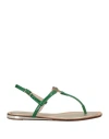 Marc Cain Woman Toe Strap Sandals Green Size 6 Textile Fibers