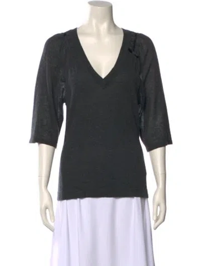 Pre-owned Marc Cain Wool V-neck Sweater In Gray