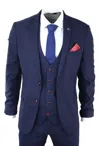 Marc Darcy Edinson Navy Wine Check 3 Piece Suit In Blue