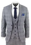 Marc Darcy Jerry 3 Piece Check Suit In Grey