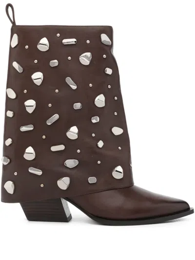 Marc Ellis 65mm Studded Ankle Boots In Brown
