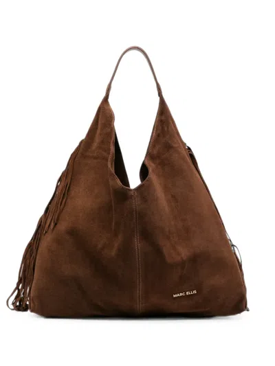 Marc Ellis Altea Suede Logo-patch Shoulder Bag In Brown
