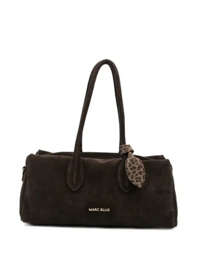Marc Ellis Bilbao Suede Leopard-print Charm Shoulder Bag In Brown