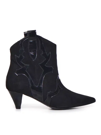 Marc Ellis Ankle Boot With Patent Embroidery In Black