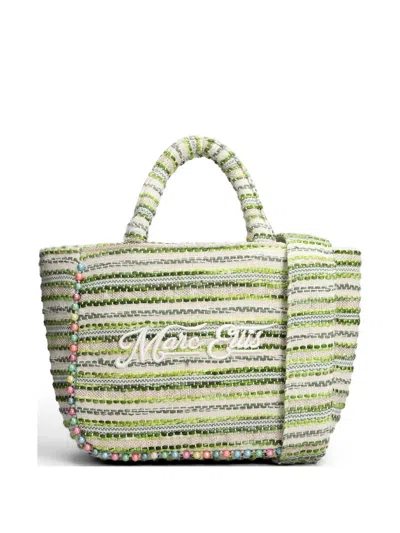 Marc Ellis Buby Bead-embellished Striped Medium Tote Bag In Green
