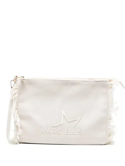 Marc Ellis Buby Calypso Fringed Logo-embroidered Clutch Bag In White