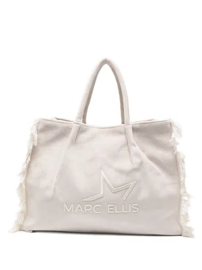 Marc Ellis Buby Calypso Tote Bag With Fringes And Embroidered Logo. In White