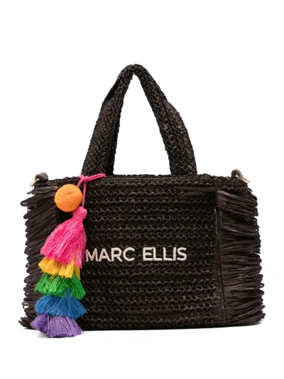 Marc Ellis Buby Claire Woven Fringe-trim Tote Bag In Brown