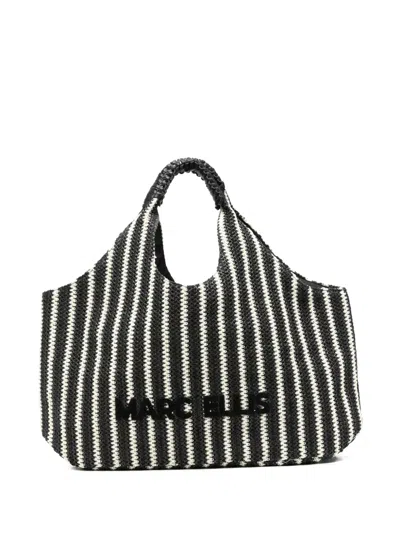 Marc Ellis Buby Eivissa Striped Logo-patch Tote Bag In Black