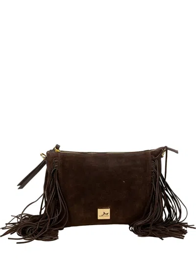 Marc Ellis Calira Fringe-detail Leather Clutch Bag In Brown
