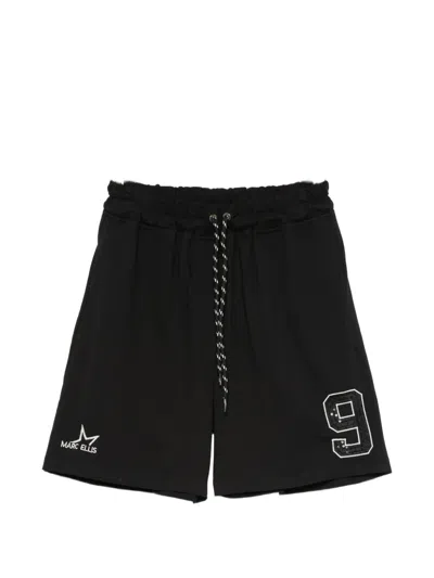 Marc Ellis Drawstring-waist Logo-patch Shorts In Black
