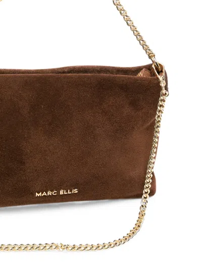 Marc Ellis Ester Cm Suede Logo-lettering Shoulder Bag In Brown