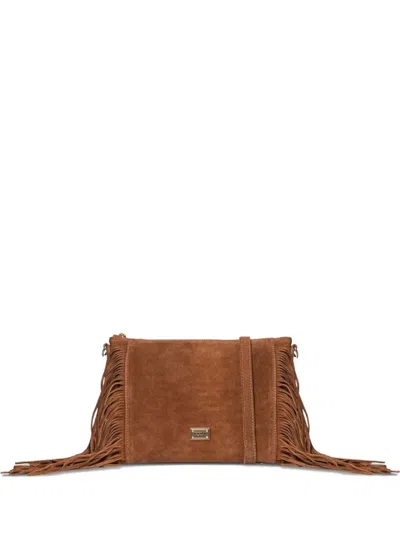 Marc Ellis Fringed Leather Shoulder Bag In Brown
