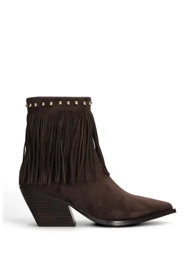 Marc Ellis Fringed Studded Ankle Boots In Black