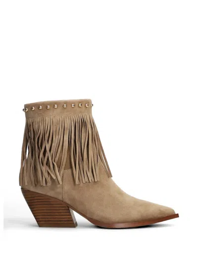 Marc Ellis Fringed Studded Ankle Boots In Brown