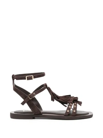 Marc Ellis Fringed Stud-embellished Flat Sandals In Multi