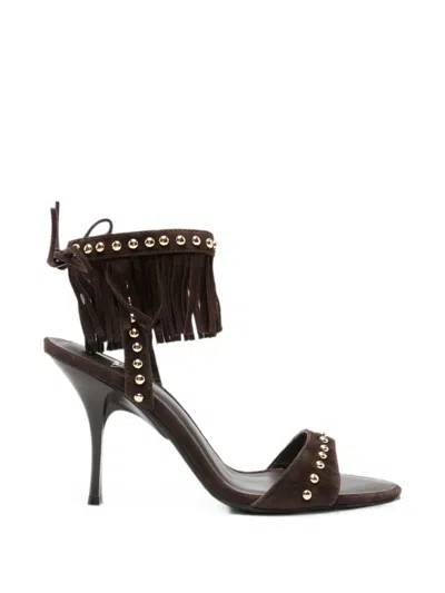 Marc Ellis Fringed Stud-embellished Sandals In Brown