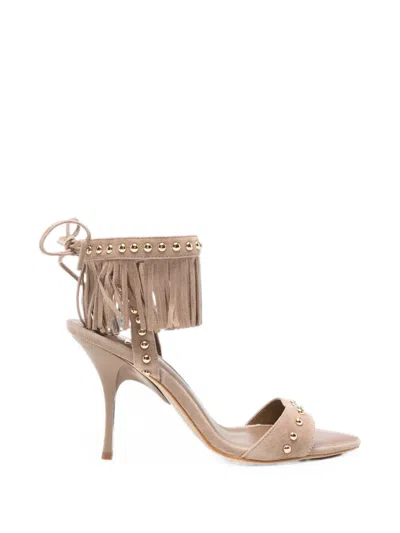 Marc Ellis Fringed Stud-embellished Sandals In Brown