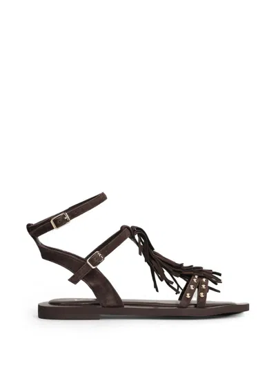 Marc Ellis Fringe-detail Flat Sandals In Brown