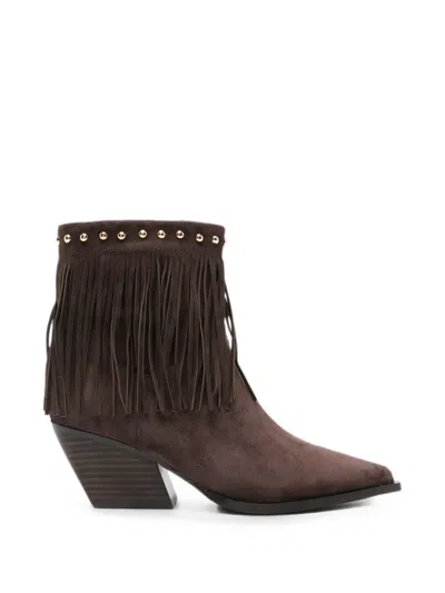 Marc Ellis Fringe-trim Studded Ankle Boots In Brown