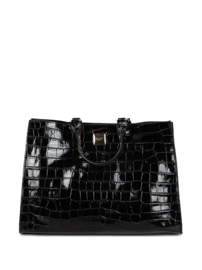 Marc Ellis Irida Crocodile-effect Tote Bag In Black