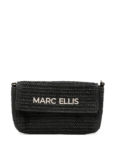 Marc Ellis Logo-embroidered Woven Cross Body Bag In Black